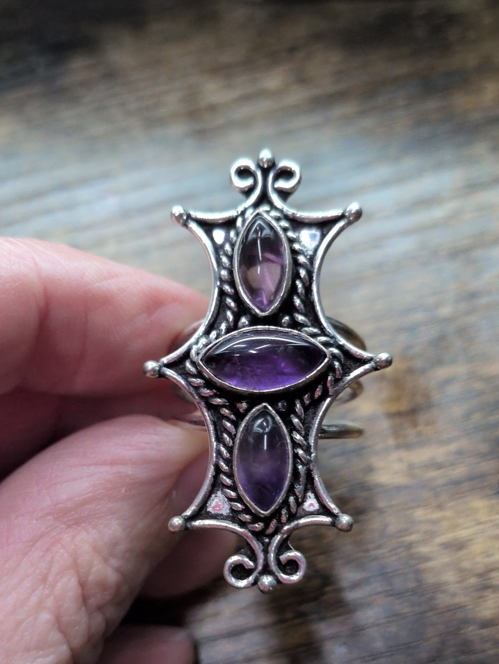 Sterling Silver Amethyst Statement Ring - Purple